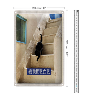 Blechschild Reise 20x30cm Greece Griechenland weiße Treppe Katze