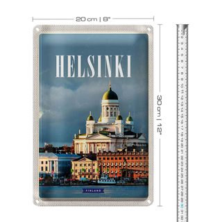 Blechschild Reise 20x30cm Helsinki Finnland Meer Stadt Kirche