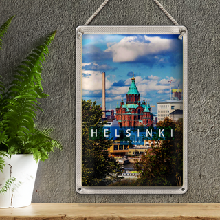 Blechschild Reise 20x30cm Helsinki Finnland Architektur Kirche