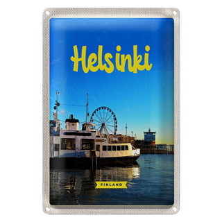 Blechschild Reise 20x30cm Helsinki Finnland Schiff Riesenrad