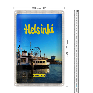 Blechschild Reise 20x30cm Helsinki Finnland Schiff Riesenrad