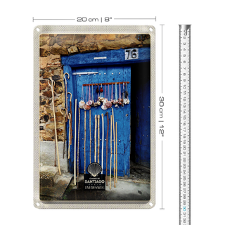 Blechschild Reise 20x30cm Spanien Muscheln blaue Tür Gehstock