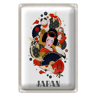 Blechschild Reise 20x30cm Japan Frau Katze Fisch Kunst Kultur