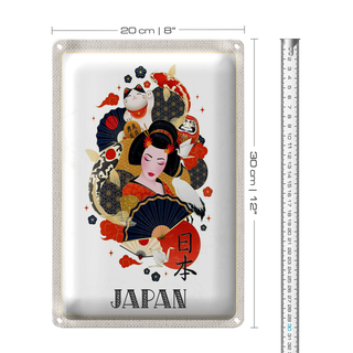 Blechschild Reise 20x30cm Japan Frau Katze Fisch Kunst Kultur