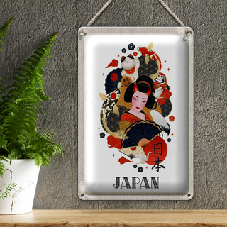 Blechschild Reise 20x30cm Japan Frau Katze Fisch Kunst Kultur