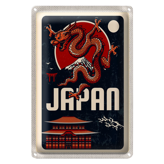 Blechschild Reise 20x30cm Japan Asien Architektur Drachen Trip