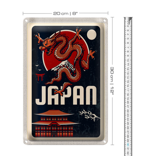 Blechschild Reise 20x30cm Japan Asien Architektur Drachen Trip