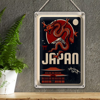 Blechschild Reise 20x30cm Japan Asien Architektur Drachen Trip
