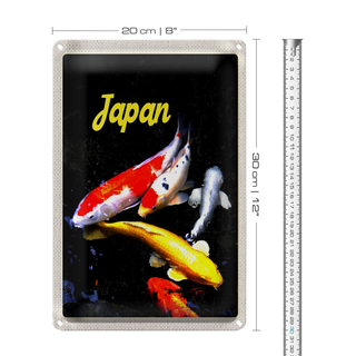 Blechschild Reise 20x30cm Japan Asien Koi Fische rot gold weiß