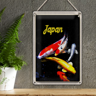 Blechschild Reise 20x30cm Japan Asien Koi Fische rot gold weiß