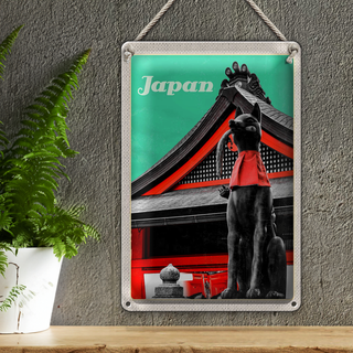 Blechschild Reise 20x30cm Japan Miyajima Tempel Kitsune Statue