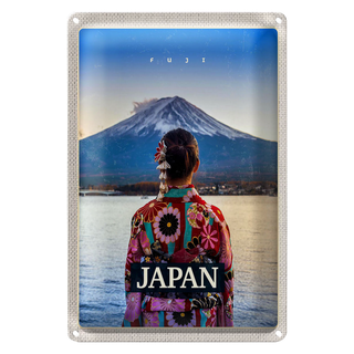 Blechschild Reise 20x30cm Japan Frau Gebirge Kleidung Schnee