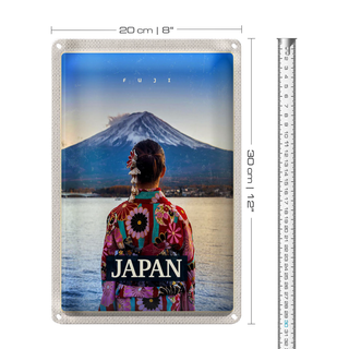 Blechschild Reise 20x30cm Japan Frau Gebirge Kleidung Schnee