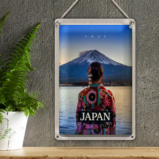 Blechschild Reise 20x30cm Japan Frau Gebirge Kleidung Schnee