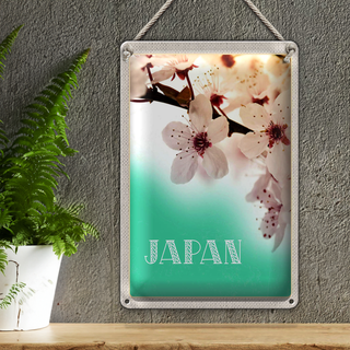 Blechschild Reise 20x30cm Japan Asien Blume weiß rosa Natur