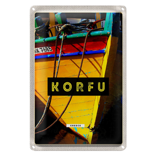 Blechschild Reise 20x30cm Korfu Griechenland Boot Meer Urlaub