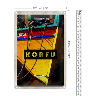 Blechschild Reise 20x30cm Korfu Griechenland Boot Meer Urlaub
