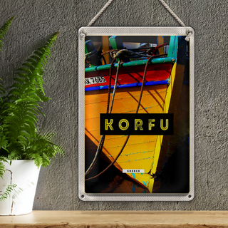 Blechschild Reise 20x30cm Korfu Griechenland Boot Meer Urlaub