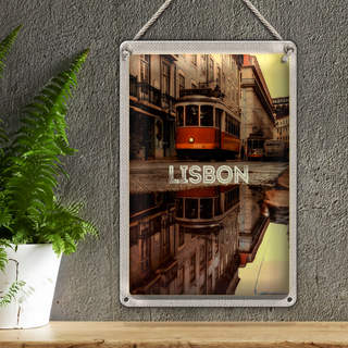 Blechschild Reise 20x30cm Lisabon Europa Straßenbahn Stadt