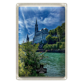Blechschild Reise 20x30cm Frankreich Lourdes Meer Kirche Natur