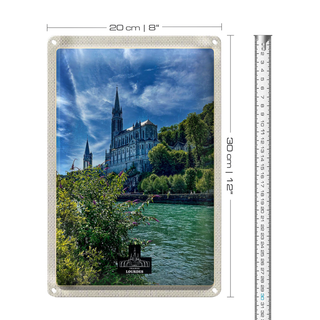 Blechschild Reise 20x30cm Frankreich Lourdes Meer Kirche Natur