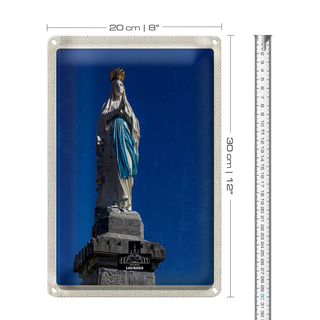 Blechschild Reise 20x30cm Frankreich Lourdes Skulptur weiß gold