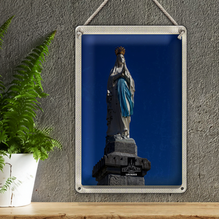 Blechschild Reise 20x30cm Frankreich Lourdes Skulptur weiß gold