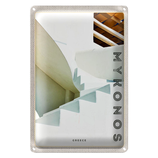 Blechschild Reise 20x30cm Mykonos Griechenland weiße Treppen