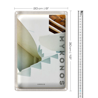 Blechschild Reise 20x30cm Mykonos Griechenland weiße Treppen