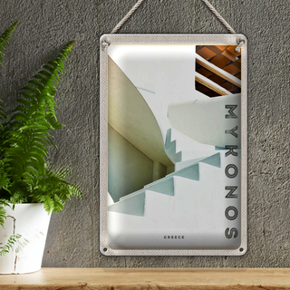 Blechschild Reise 20x30cm Mykonos Griechenland weiße Treppen