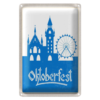 Blechschild Reise 20x30cm München Oktoberfest Riesenrad blau