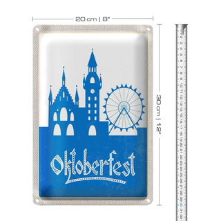 Blechschild Reise 20x30cm München Oktoberfest Riesenrad blau