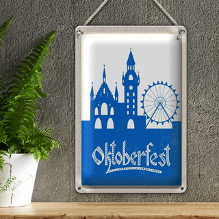 Blechschild Reise 20x30cm München Oktoberfest Riesenrad blau