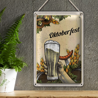 Blechschild Reise 20x30cm München Oktoberfest Brezel Bier Wurst