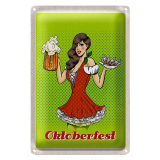 Blechschild Reise 20x30cm München Oktoberfest Frau Dirndl Bier