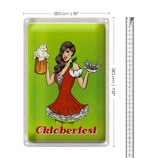 Blechschild Reise 20x30cm München Oktoberfest Frau Dirndl Bier