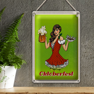 Blechschild Reise 20x30cm München Oktoberfest Frau Dirndl Bier