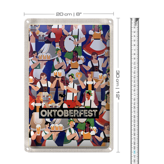 Blechschild Reise 20x30cm Oktoberfest Trommel Tanzen Trinken