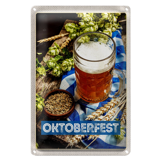 Blechschild Reise 20x30cm Oktoberfesz Bier Glas Weizen Holz