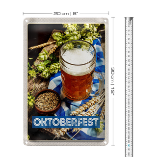 Blechschild Reise 20x30cm Oktoberfesz Bier Glas Weizen Holz