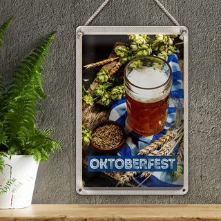 Blechschild Reise 20x30cm Oktoberfesz Bier Glas Weizen Holz