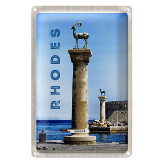 Blechschild Reise 20x30cm Griechenland Rhodos Meer Skulptur