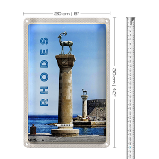 Blechschild Reise 20x30cm Griechenland Rhodos Meer Skulptur