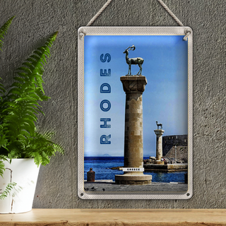 Blechschild Reise 20x30cm Griechenland Rhodos Meer Skulptur