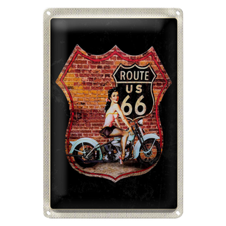 Blechschild Reise 20x30cm USA Amerika Route US 66 Motorrad Frau