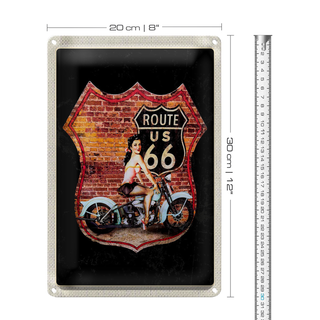 Blechschild Reise 20x30cm USA Amerika Route US 66 Motorrad Frau
