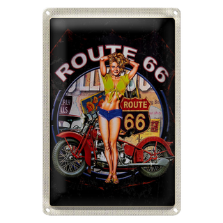 Blechschild Reise 20x30cm USA Amerika Route US 66 Biker Frau