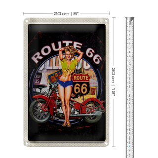 Blechschild Reise 20x30cm USA Amerika Route US 66 Biker Frau