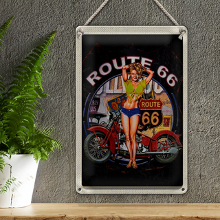 Blechschild Reise 20x30cm USA Amerika Route US 66 Biker Frau