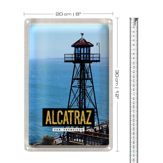 Blechschild Reise 20x30cm San Francisco Alcatraz Meer Turm